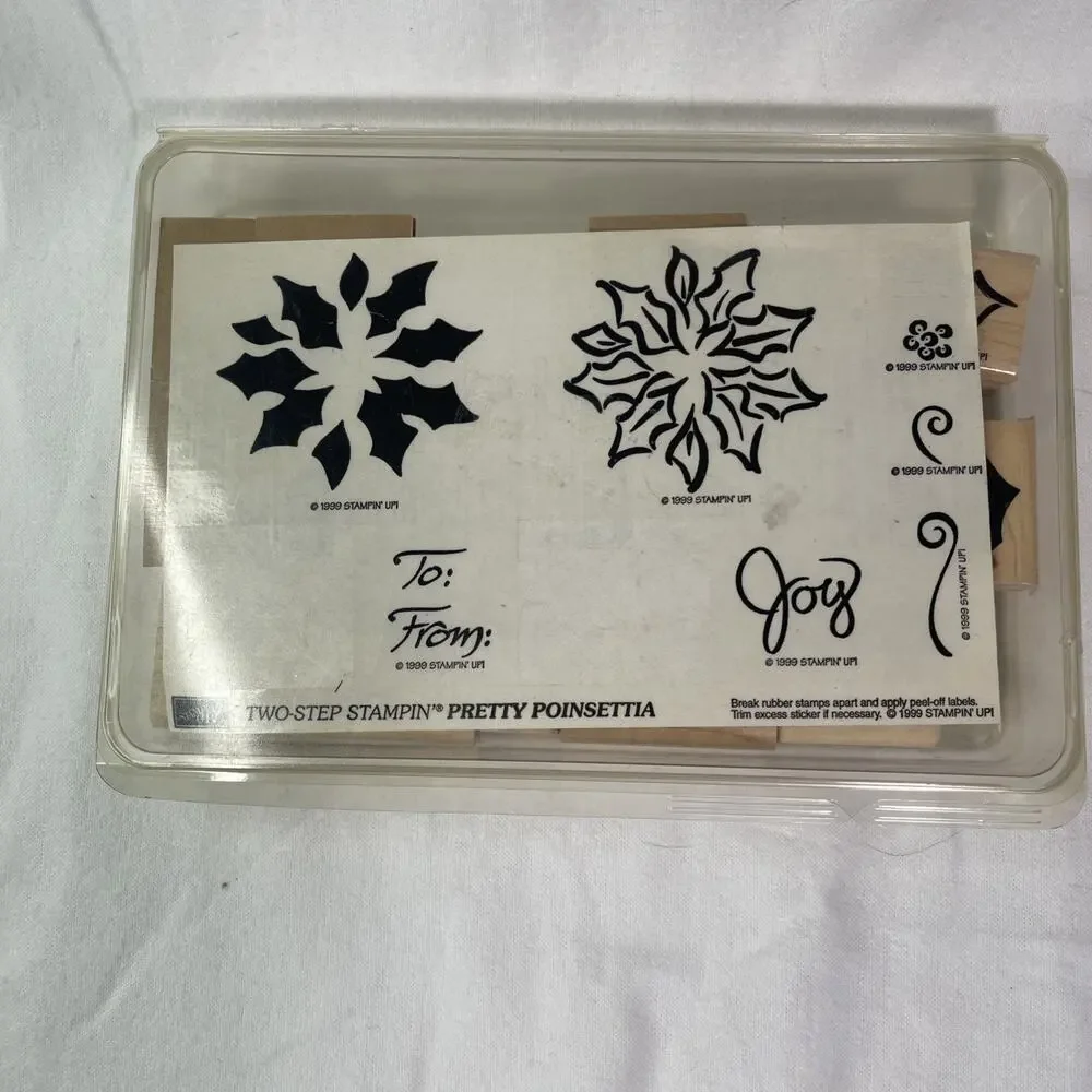 Stampin Up Stamps Pretty POINSETTIA Wood Mounted Christmas Most Still Unused